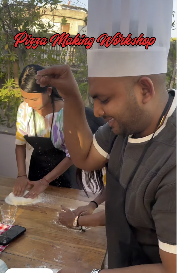 Pizza making workshop participant